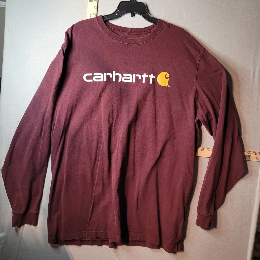 Carhartt Mens 2XL Tall Long Sleeve Graphic T-Shirt Maroon Original Fit K298